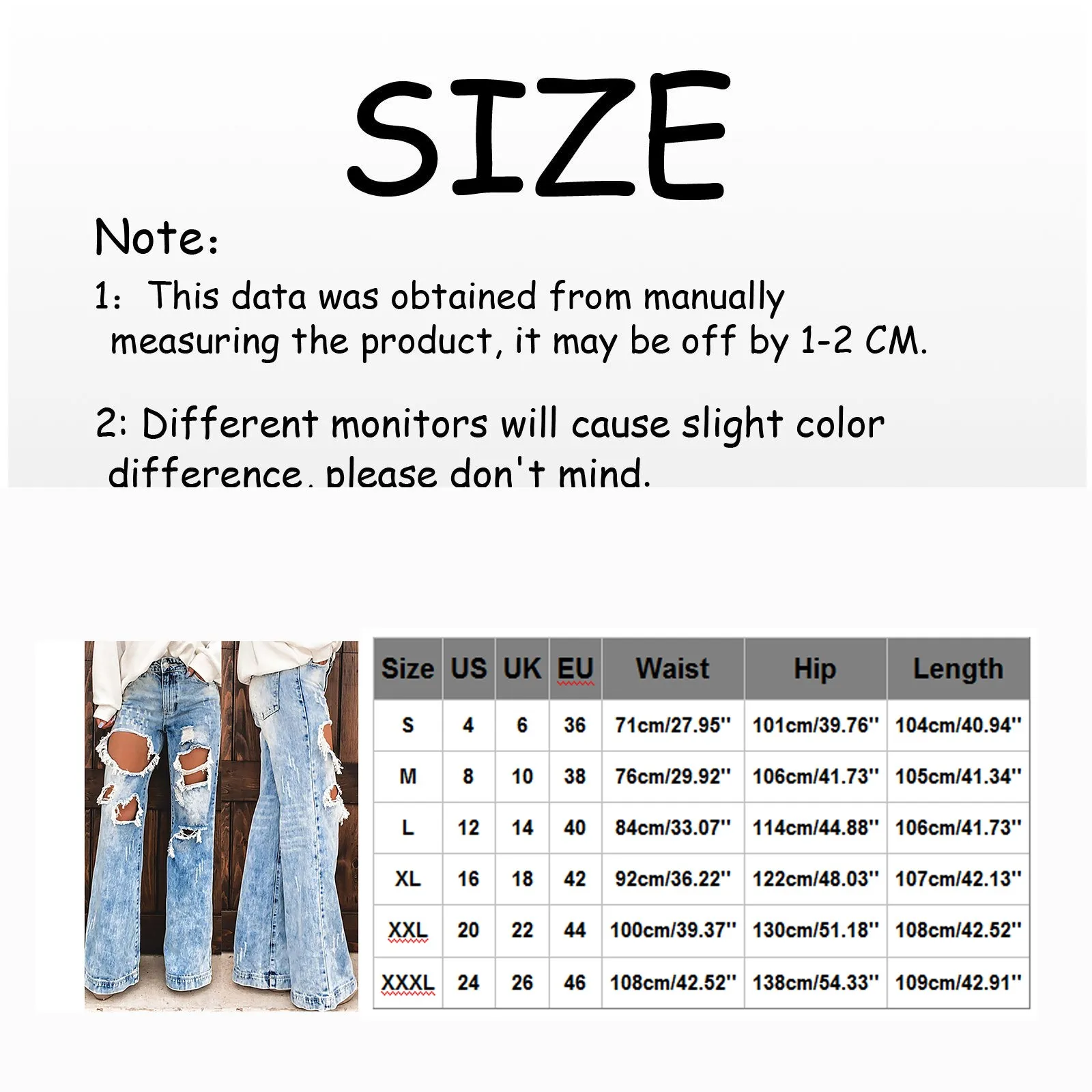 

Women's Micro-flared Washed Ripped Holes Denm Trousers Slimming Casual Straight-leg Jeans Summer All-match Chic Female Pants