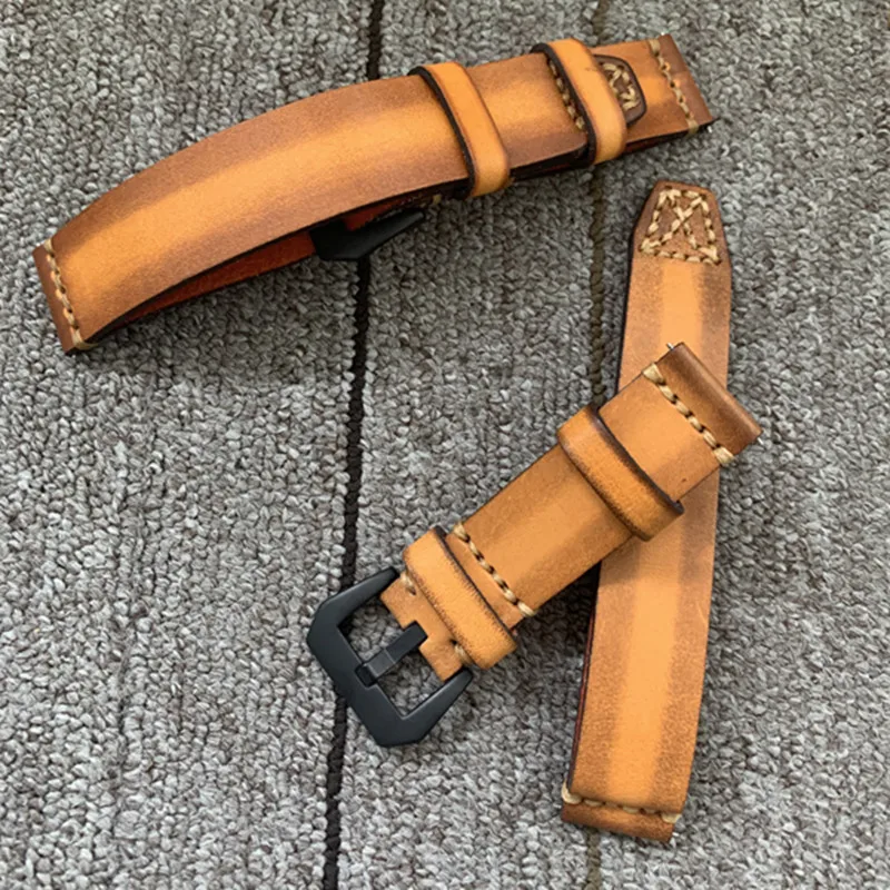 18mm 20mm 22mm 24mm Handmade genuine leather watch strap vintage look thick tough brown tan