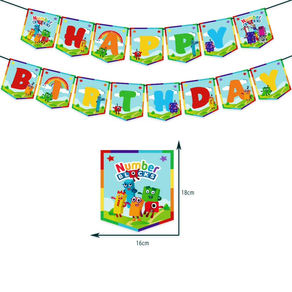 Numberblocks-decoraci&oacute;n para fiesta de cumplea&ntilde;os, vajilla desechable, globos, Pancarta, adornos para pasteles, plato, taza, servilleta, feliz cumplea&ntilde;os para ni&ntilde;os-3
