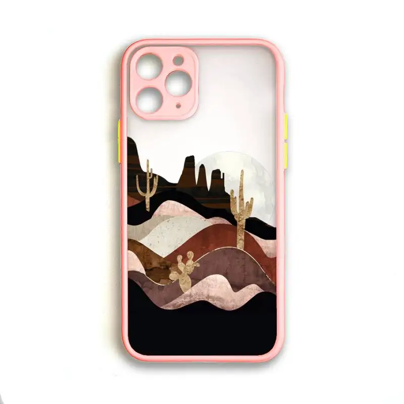 

Hand-painted landscape painting Phone Case Shockproof Trasparent For iPhone 8 7 Plus 12 Mini 11 Pro Max XR X XS pink Cover