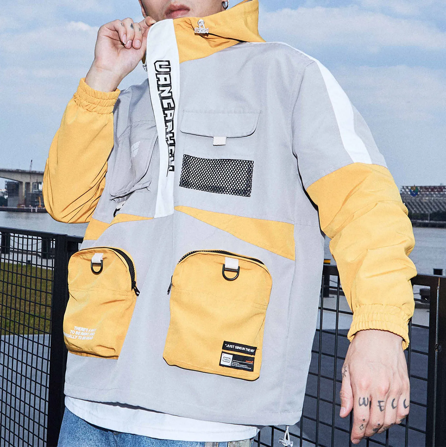 Aelfric Eden хип-хоп Лоскутные карманы цветные мужские куртки с капюшоном осень 2019