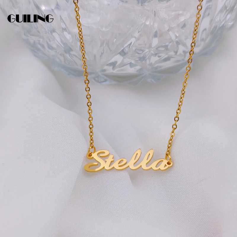 

Dainty Personalized Custom First Name Necklace for Women Nameplate Pendant Charm Stainless Steel Jewelry Family Christmas Gift