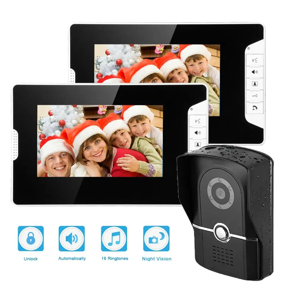 SYSD Video Door Phone Wired Doorbell Intercom Home Security System Waterproof Camera with Unlock