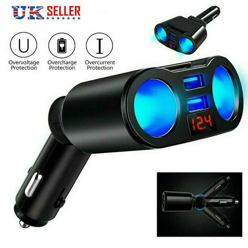 

12V Car Dual USB Cigarette Lighter Socket Adapter Mobile Phone Charger Plug Splitter LED Digital Display Auto Accessories