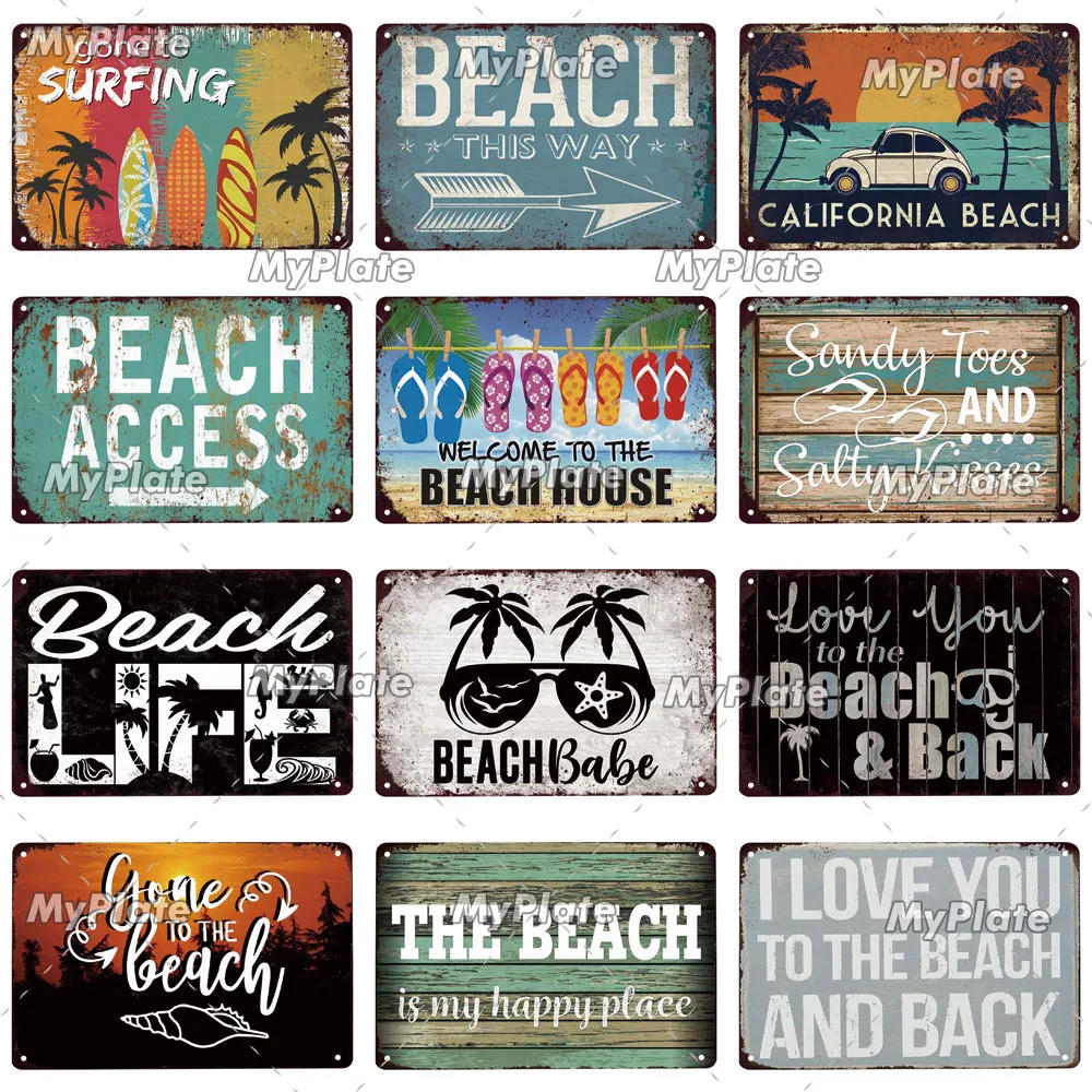 [MyPlate] метал для серфинга на пляже жестяной знак Настенный декор бара пляжа налет