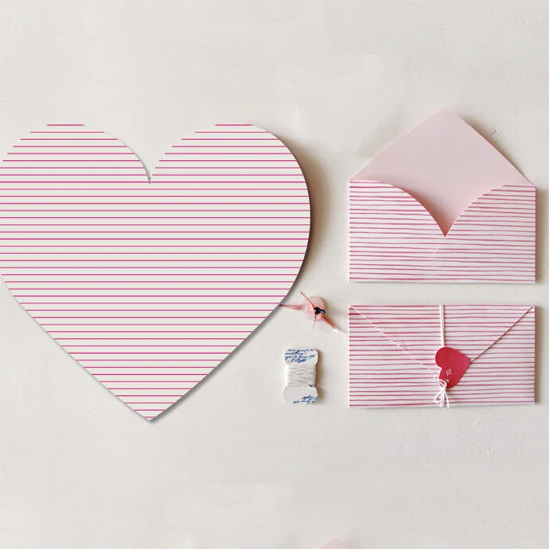 1pc Elegant Pink Stripe Letter Paper Envelope Love Heart Shape Wedding Party Invitation Card Cover Kawaii Stationery|Бумажные