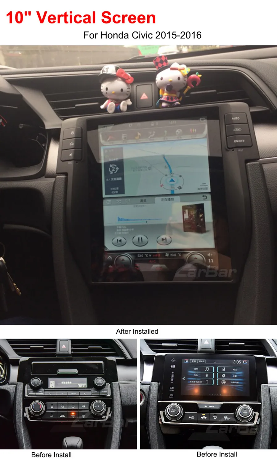 

10" Vertical Screen Tesla Sty1e 1024*768 Android Car DVD GPS Navigation Radio Player for Honda Civic 2015 2016 RAM 2GB Quad Core