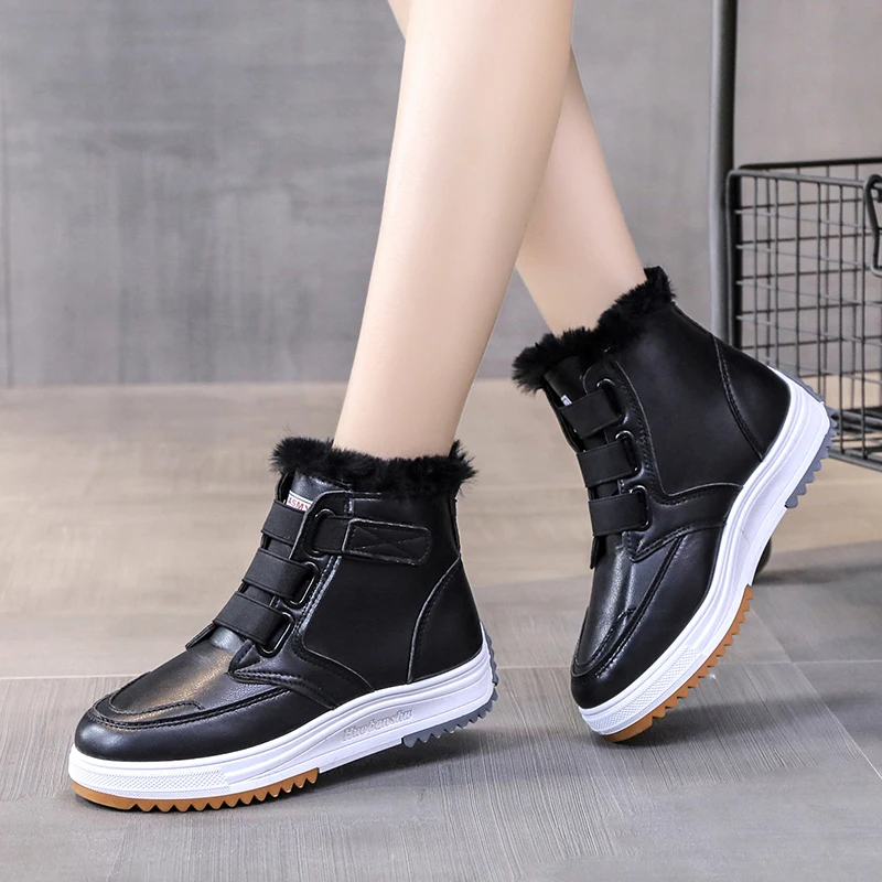 

Women Shoes Warm Fur Plush Platform Shoes For Women Winter Fashion Casual Sneakers Zapatillas Mujer Black Short Ankle Boots Lady