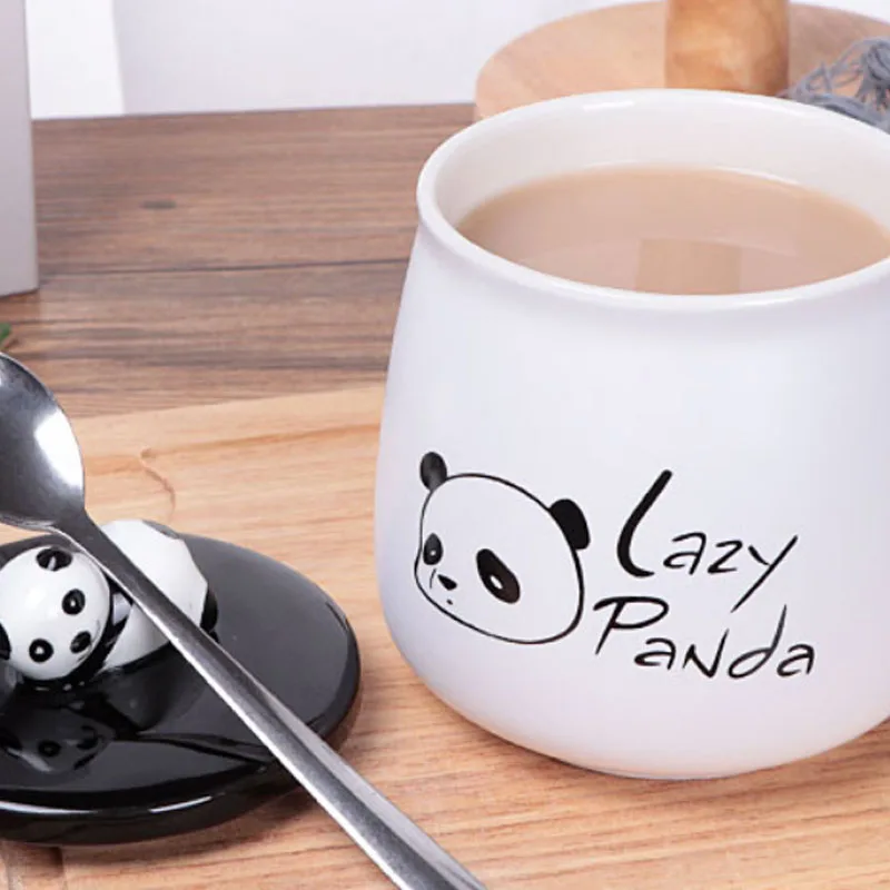 

Creative Cute Panda Ceramic Mug Cartoon Water Cup Lid Spoon Temperature Resistance Durable Home Coffee Milk Gift Kid Children