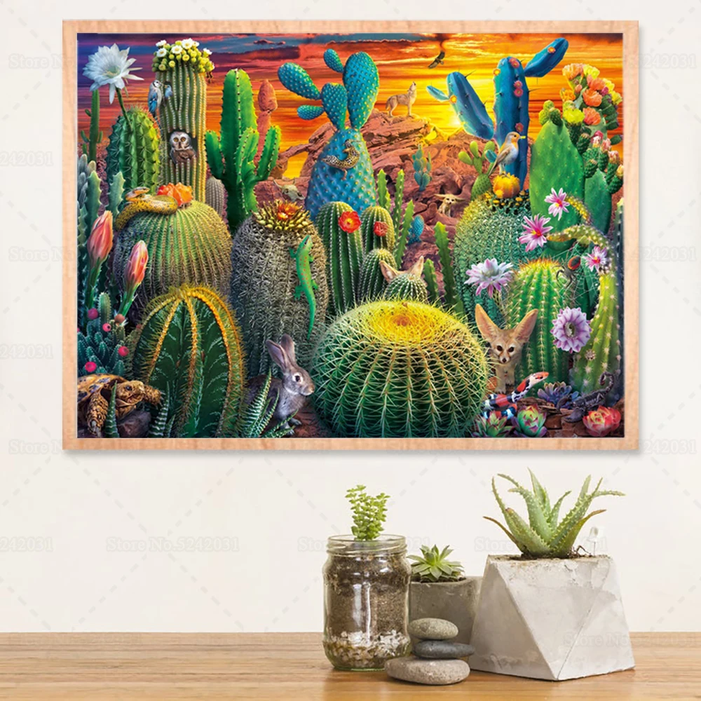 Алмазная живопись Catcsu картина с изображением животных и кактуса полноразмерная