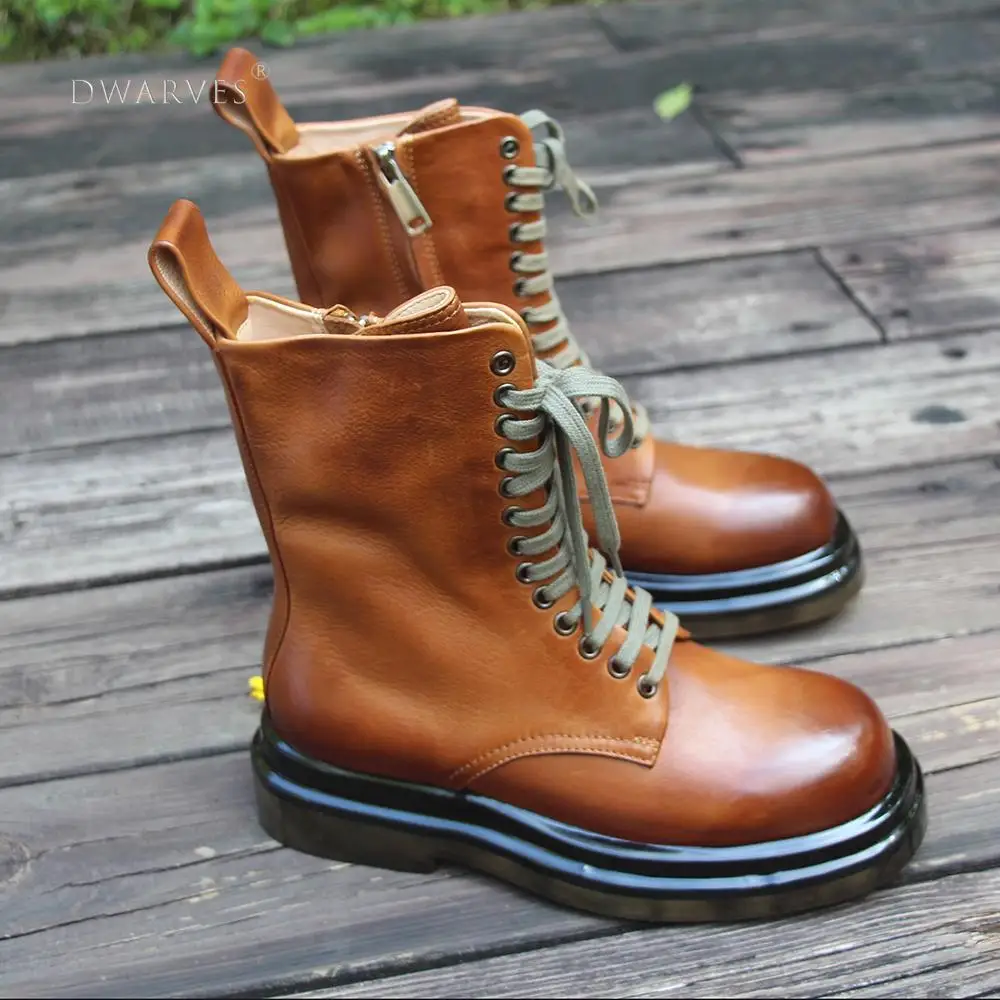 

Handmade Genuine Leather Martin Boots Women Biker Boots Lace-Up Combat Boots Chunky Ankle Boots 2020 Winter Boots Camel