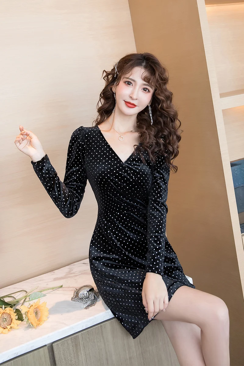 

COIGARSAM Women one-piece dress korean New Spring High Waist Dresses Black 2694