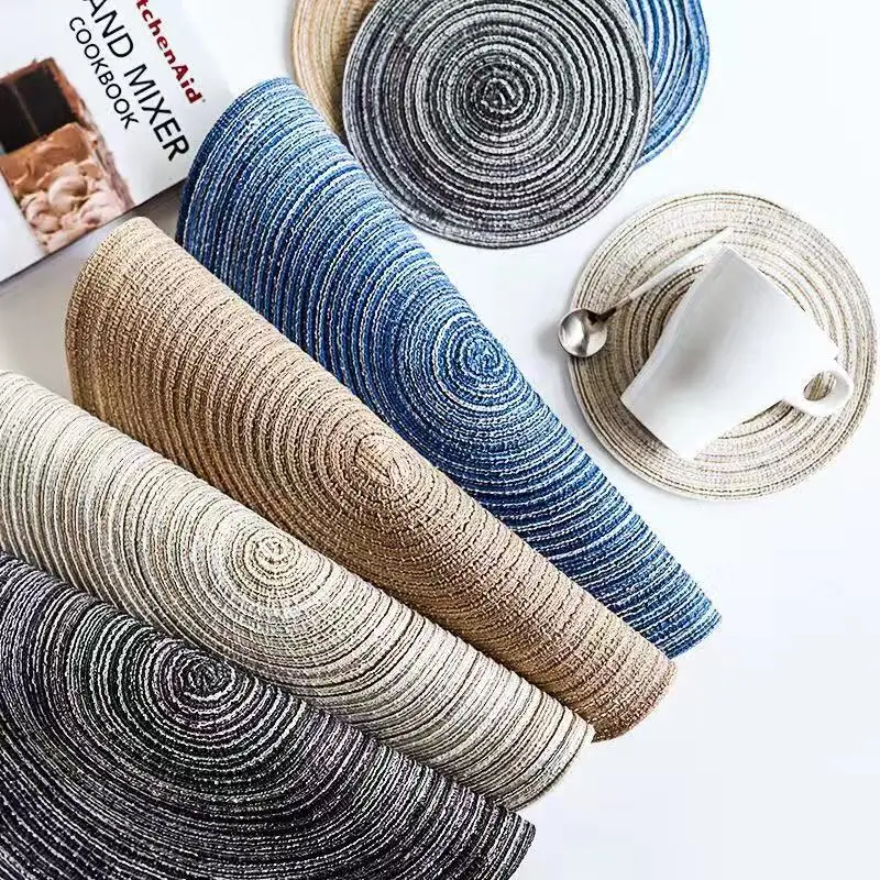 

6 Pieces/Set Of Round Nordic Cotton Yarn Placemat Western Placemat Hand-Woven Non-Slip Coaster Restaurant Accessories