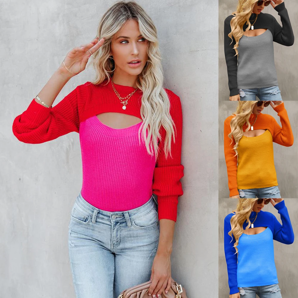 

Women Sweater Multicolor Sexy Party Pullover 2021 Slim Female Top Knitting Women's Clothing Fall Winter свитера женские