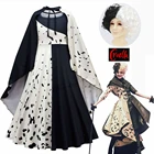 Женский костюм в горошек, черно-белый костюм для косплея злых мадам Cruella De Vil