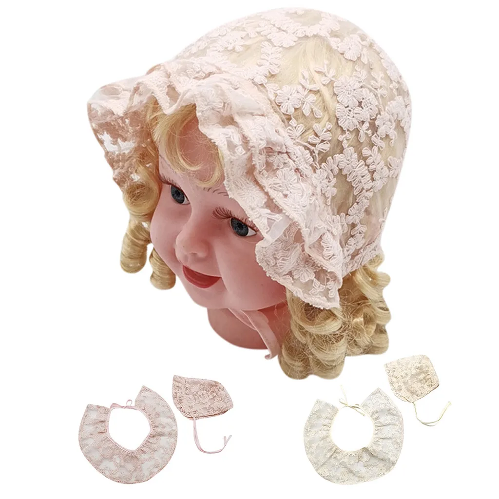 Newborn Baby Girls Princess Lace Feeding Bibs Saliva Towel +Cap Outfits Set photography props baby girl hat czapka dziecko шапка |