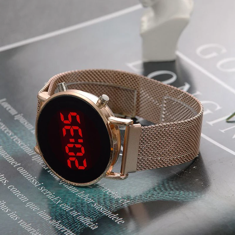 Роскошные Цифровые часы розового золота с красным светодиодным циферблатом для