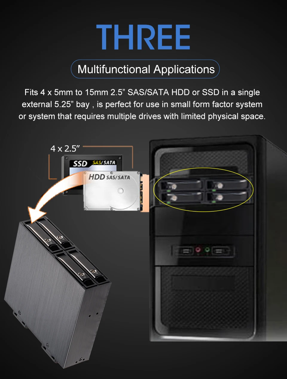Uneatop 2," Алюминиевый SATA/SAS SSD/HDD мобильный стеллаж съемный чехол для задней панели для 5,25" отсека устройств