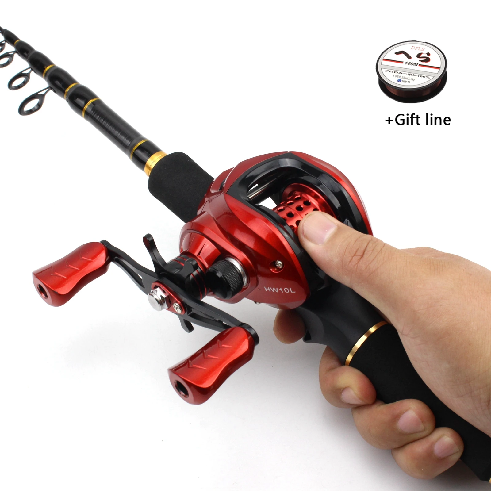 

1.8m2.1m2.4m2.7m beginner Rod Reel Combos Portable telescopic carbon Casting Rod Baitcasting Reel set Northern Pike fish pole