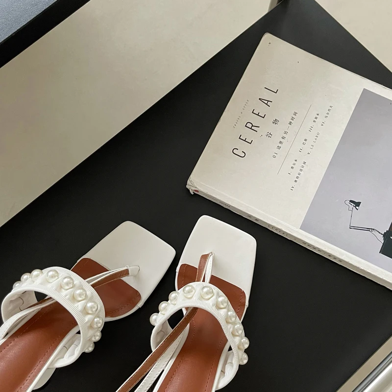 

Designer Heels Sandals Sexy Cross Strappy Ankle High Heels Summer Pearl Woman Sandals Fashion Dress Shoes Chaussures Femmes