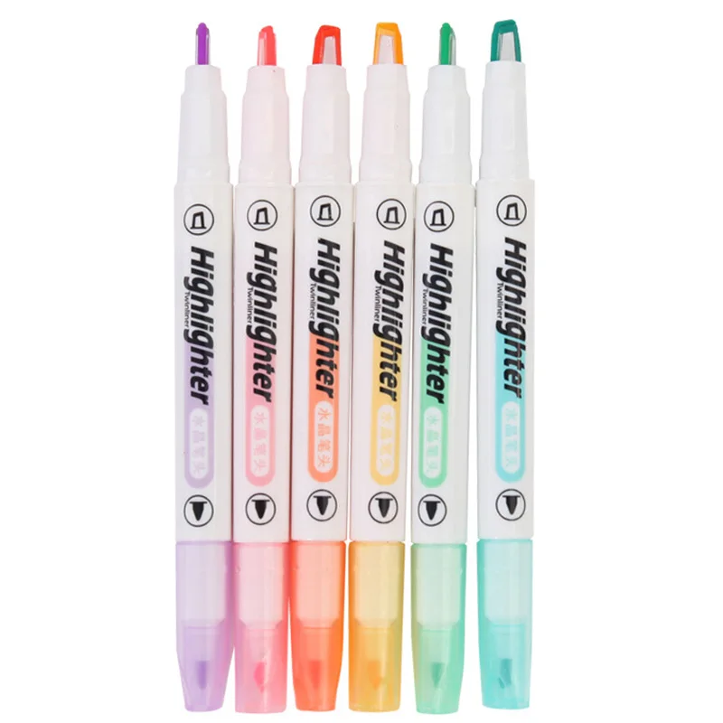 

6Pcs/Set Creative Candy Color Highlighter Pen Double Headed Fluorescent Marker Pen Office School Supplies Korean Stationery