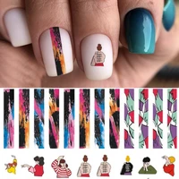1pcs face geometric lines 3d nail art stickers bohemia abstract cartoon style nail decal decoration nail art nail ornament