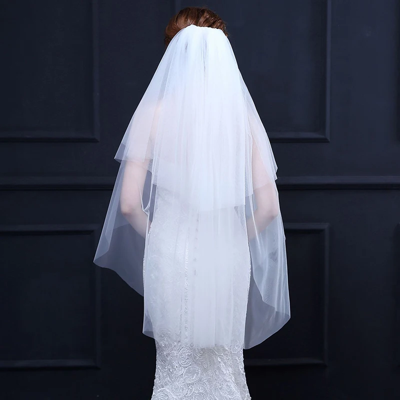 Двухслойная свадебная фата белого цвета и слоновой кости простая двухслойная