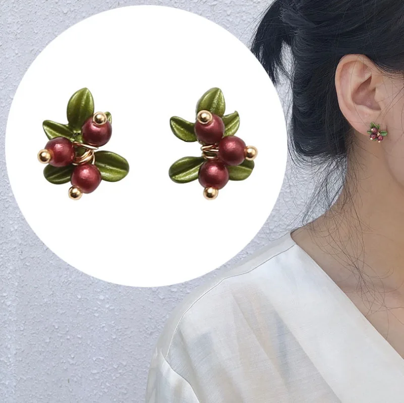 2021 милые клюквы вишнево-красный бисер шпилька серьга темперамент маленькие