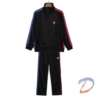awge needles suit high quality golden butterfly embroidery striped ribbon sweatpants jacket needles oversize men womens clothes