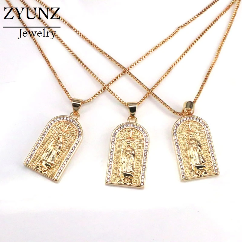 

6PCS, Geometric Shaped Pendant Necklace Micro Pave CZ Religious Jewelry