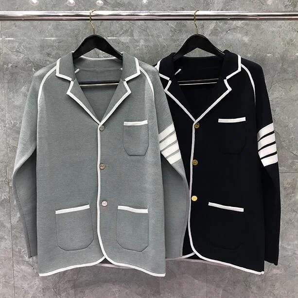 

Fashion 2021 Brand Jacket Men Wool Casual Suit Slim Fit Men's Blazer Wool Autumn Winter Coat Striped Cardigan Sweater