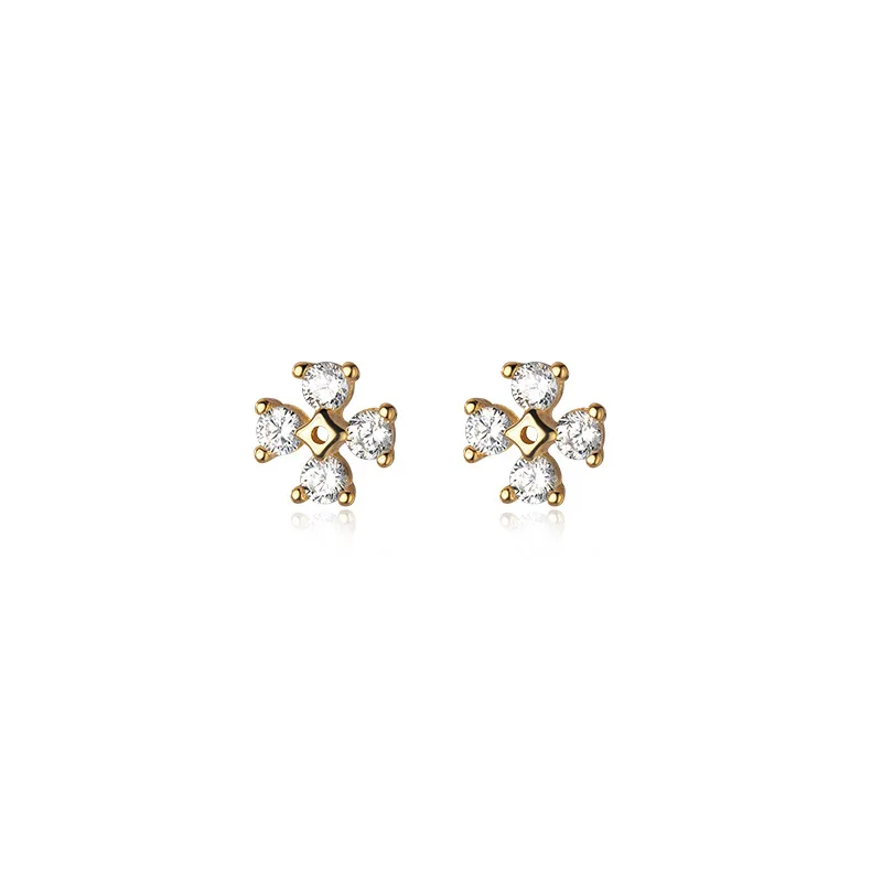 

MloveAcc 925 Sterling Silver Luxury Zircon Clover Flower Mini Small Stud Earrings for Women Simple Fashion Jewelry Accessories