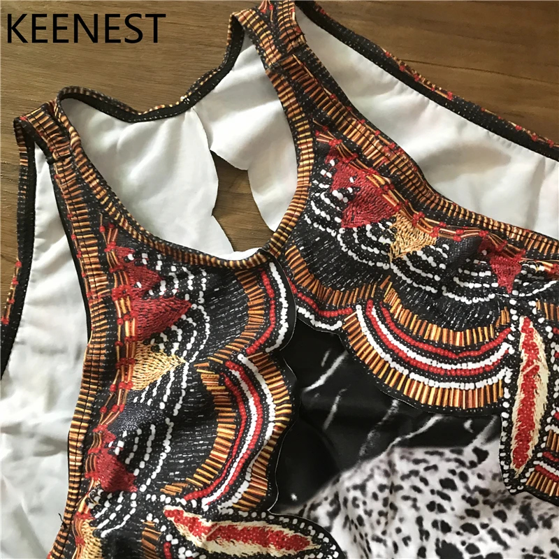 KEENEST/винтажный купальный костюм с принтом племени; купальный костюм с пуш-апом; женская одежда для плавания с оборками