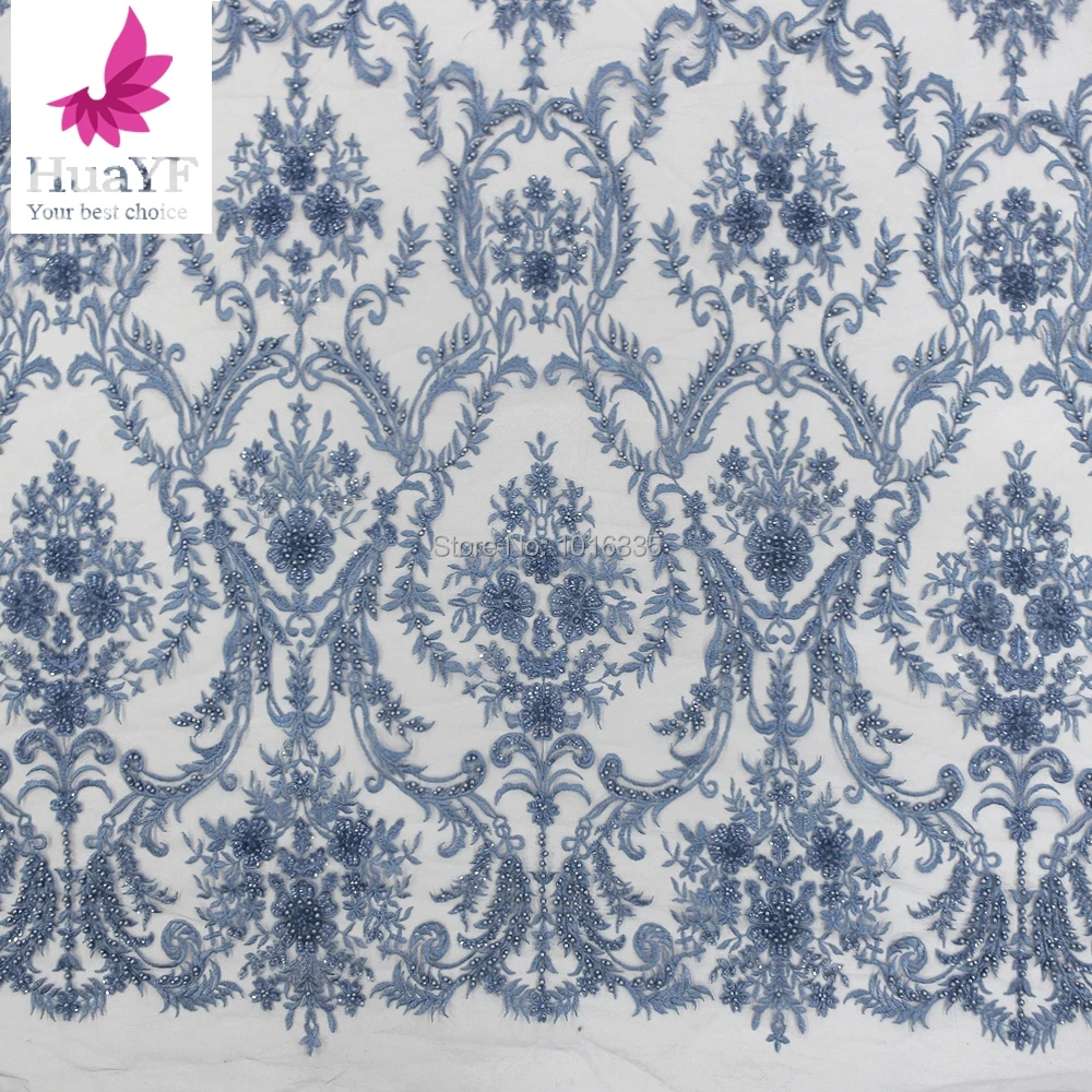 Тяжелая кружевная ткань роскошная ручной работы с жемчугом высокое качество 5