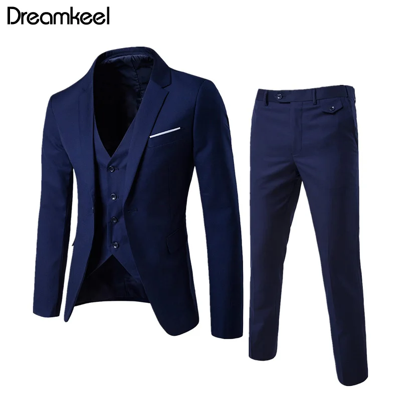 Мужской костюм тройка модный приталенный деловой повседневный пиджак брюки