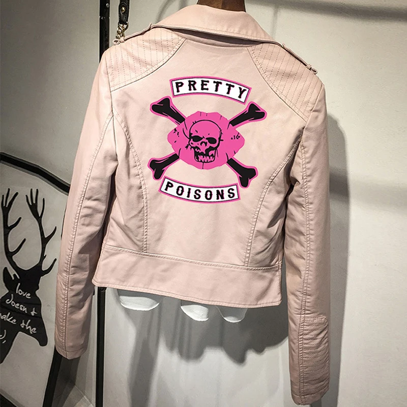 Ривердейл куртка Southside змеи яда "South Side serpents" черного цвета из PU искусственной кожи, кожаные пальто розового цвета уличная одежда вышитые наклейки - Цвет: Women Jacket 12