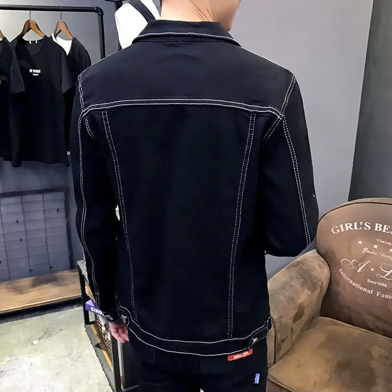 

New Hong Kong style denim jacket male long-sleeved student handsome loose trend jacket jacket outerwear