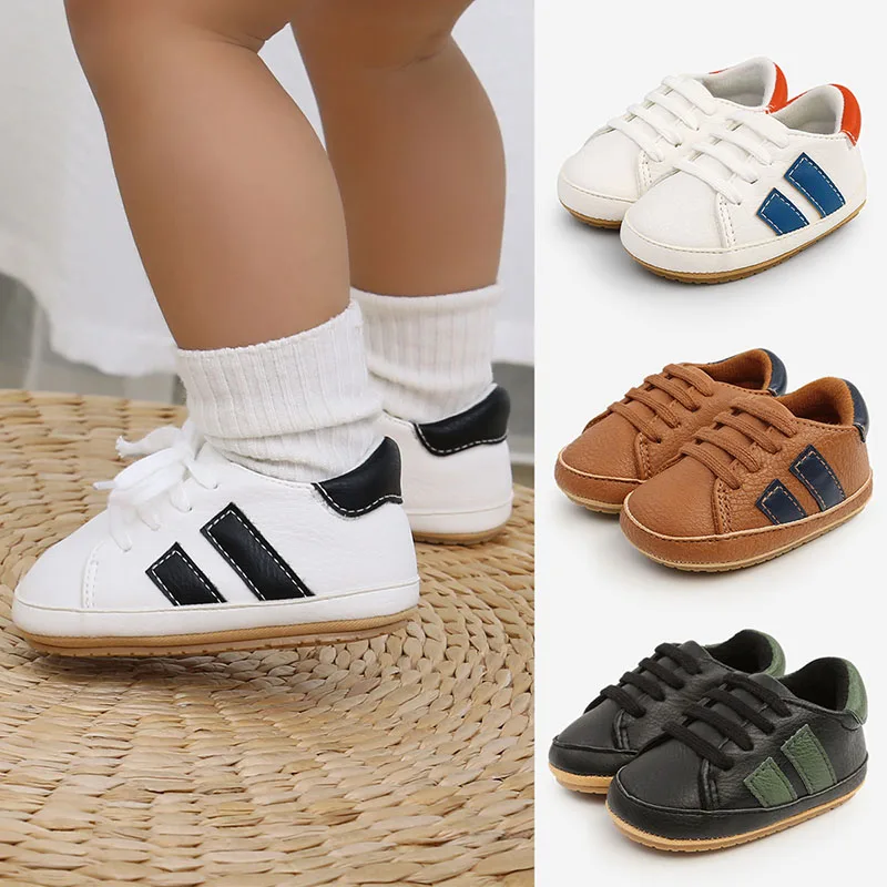 

Spring and Autumn 0-18M Baby Boys Casual Sports Toddler Shoes Infant Synthetic Leather Lacing Comfortable First Walkers Shoes