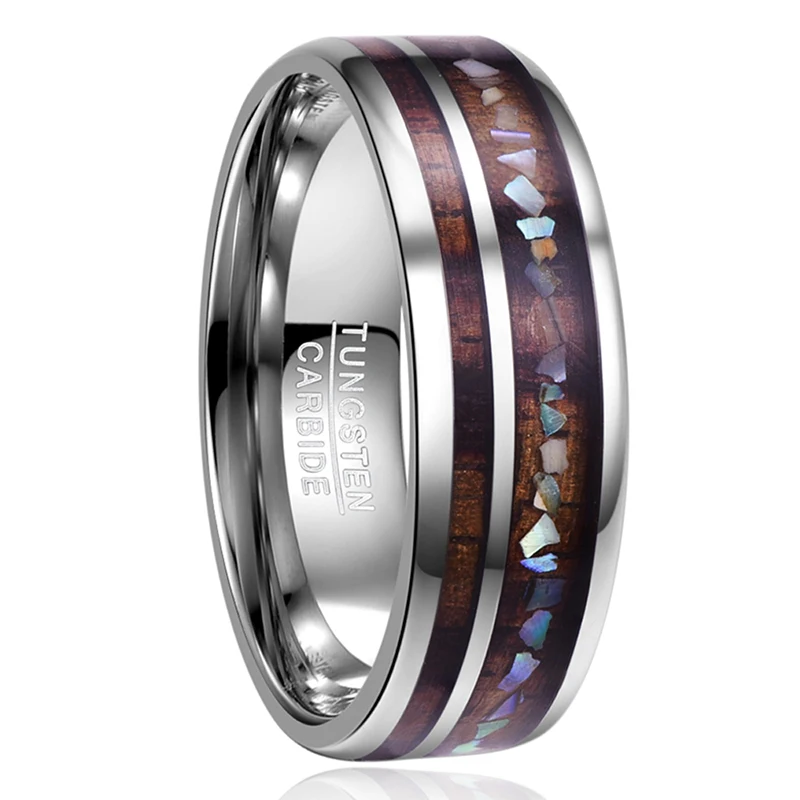 8 мм Гавайская КоА древесина и имитация опала инкрустация вольфрам карбид кольца
