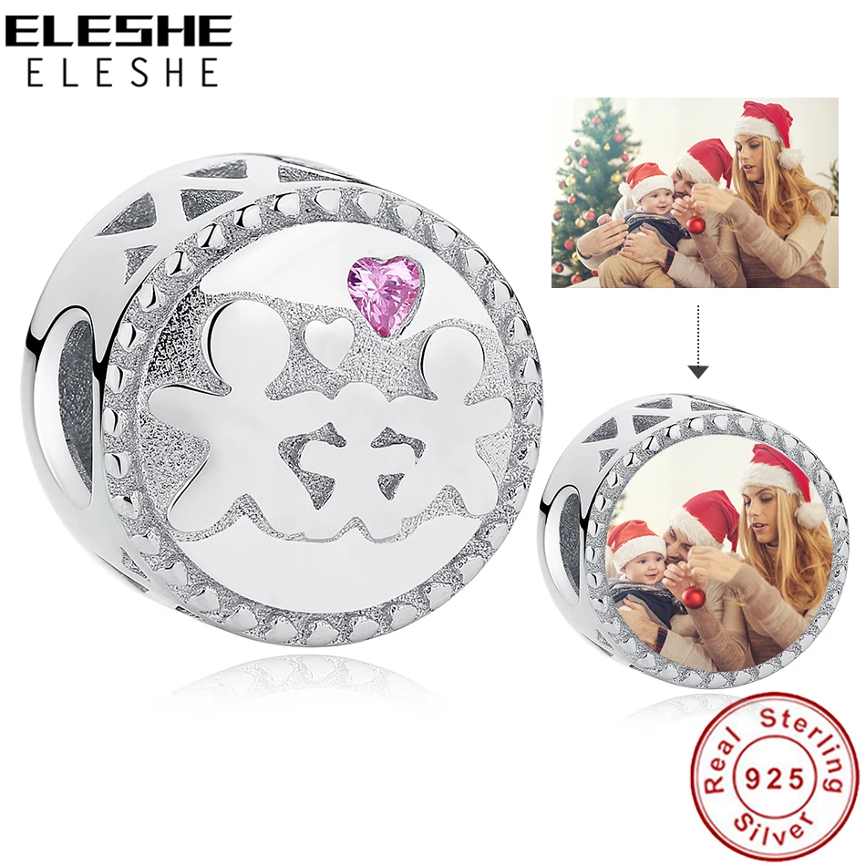 100% реальные бусины из стерлингового серебра 925 Розовый CZ Любовь Семья Шарм