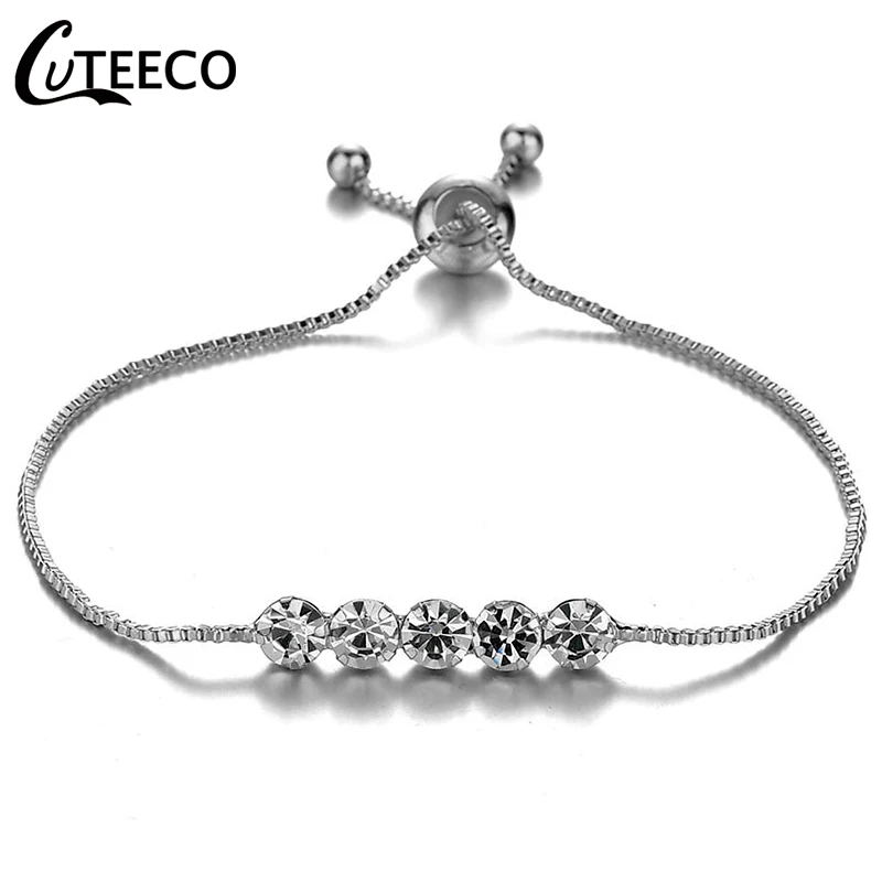 

CUTEECO European Cubic Zirconia Bracelet Bangle For Women Jewelry Shiny Crystal Link Chain Bracelet Jewelry
