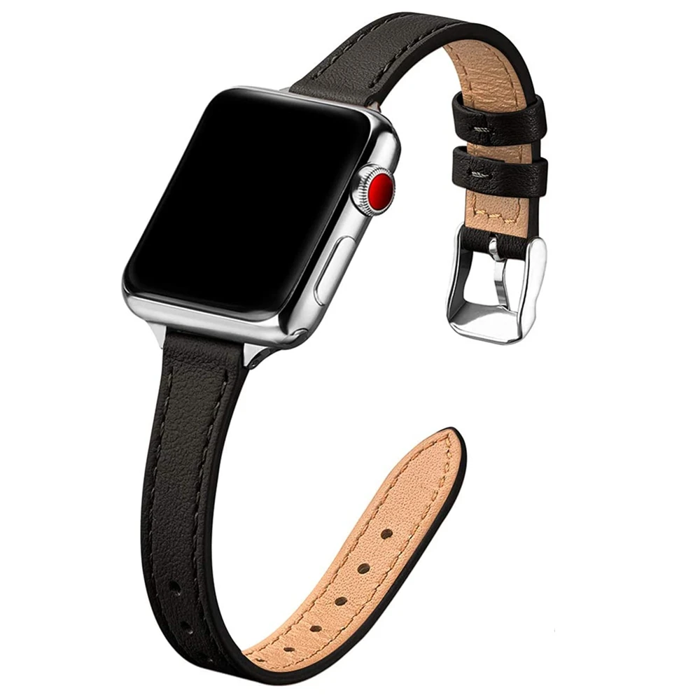 Ремешок для apple watch 6 se тонкий кожаный браслет iwatch series 7 5 4 3 38 мм 42 женщин и девушек 40