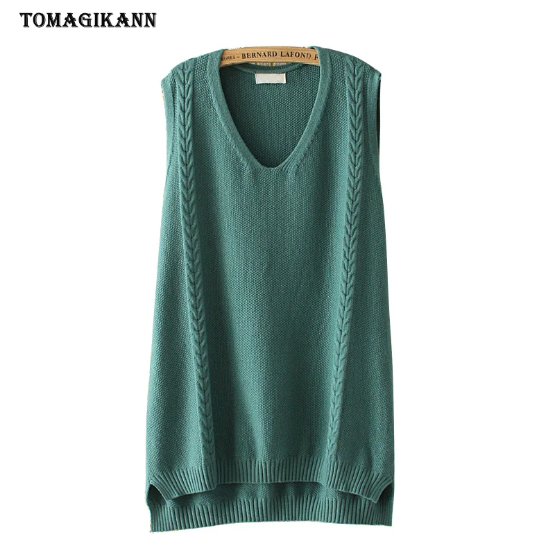 

Solid V Neck Twist Knitted Autumn Winter Women Sweater Vests Vintage Plus Size Outwear 4XL Preppy Style Vests