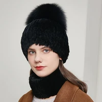 winter hats natural rex rabbit fur womens caps warm scarf fluffy fox fur pompom fashion real fur outdoor elegant hat 20hy 07
