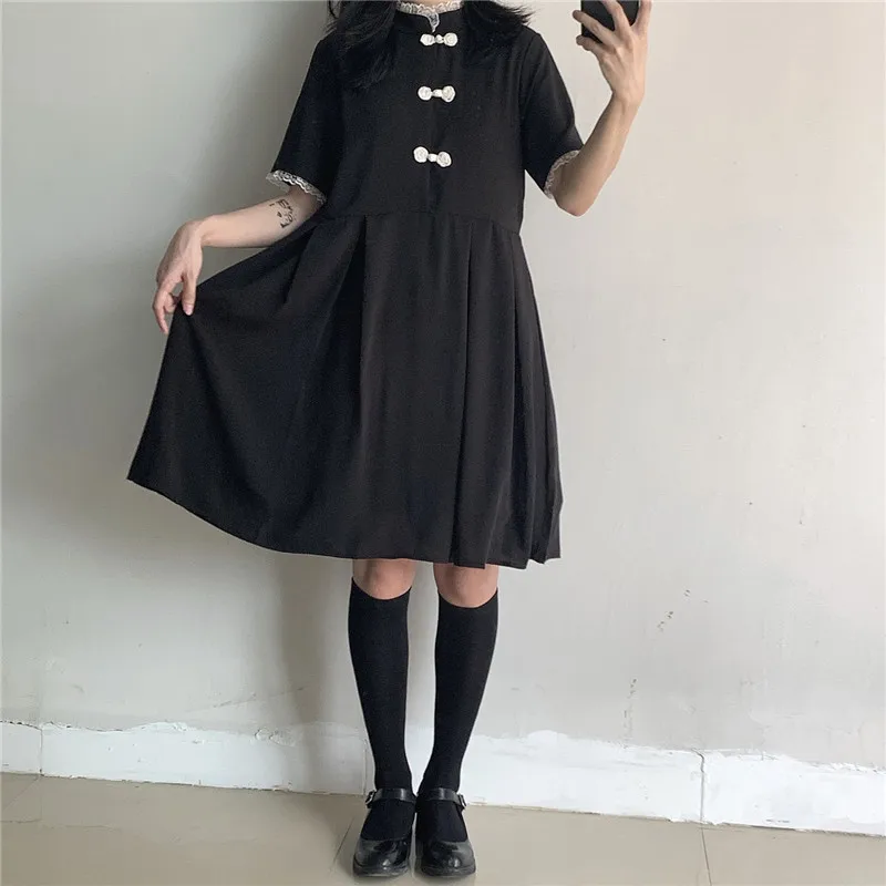 Винтажное шифоновое платье на пуговицах для девочек-подростков летнее Харадзюку