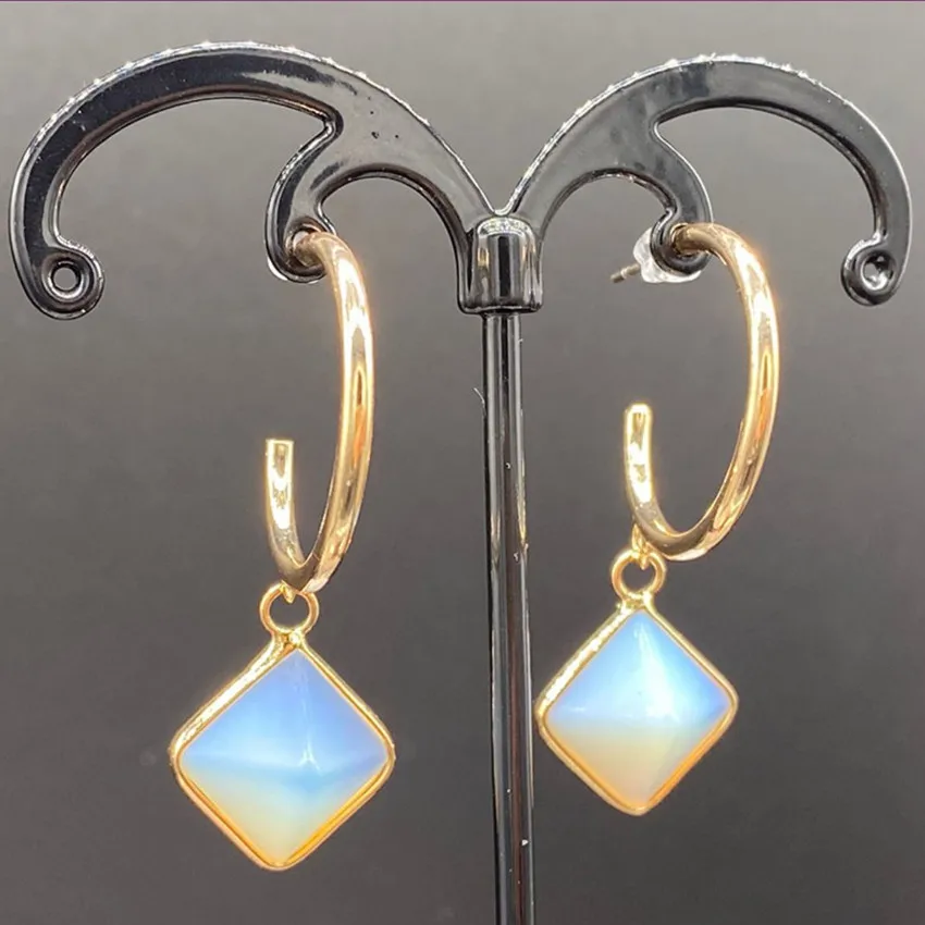 FYJS Unique Light Yellow Gold Color Square Pyramid Green Aventurine Dangle Earrings Golden Sand Stone Jewelry | Украшения и