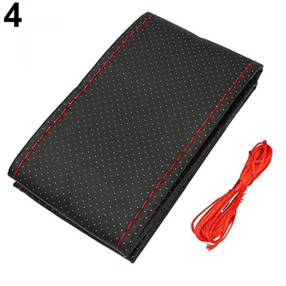 

Useful DIY Faux Leather Soft Car Steering Wheel Cover with Needles and Thread