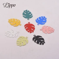50pcs ac10715 15mm20mm brass plant monstera leaf charms painted earring base pendant diy jewelry making