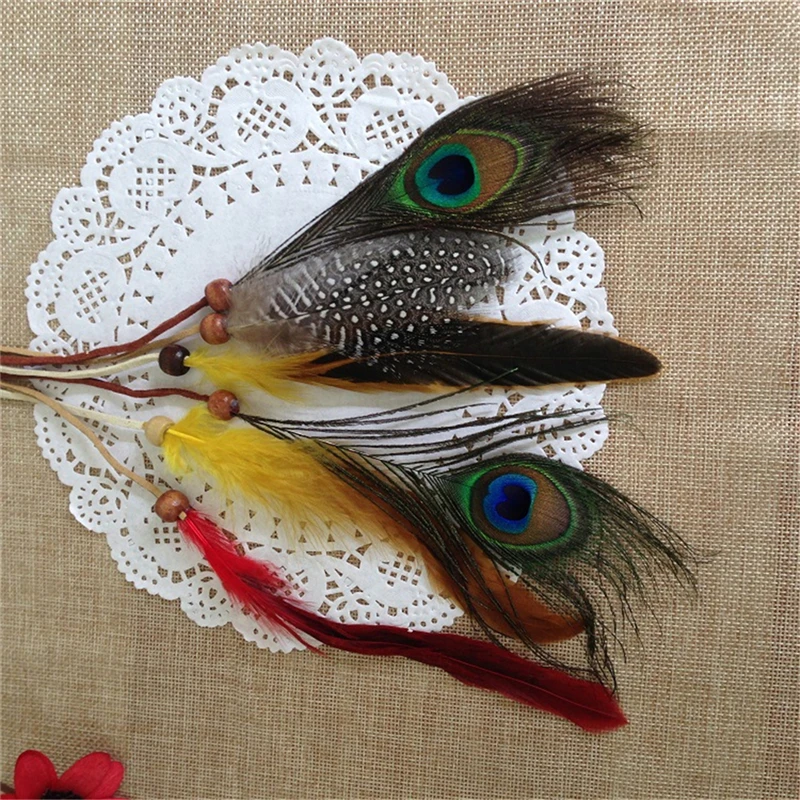 bohemian peacock feather for women girl hair head bands hairband ornaments tiara decorations braided headband beach accessories | Красота и