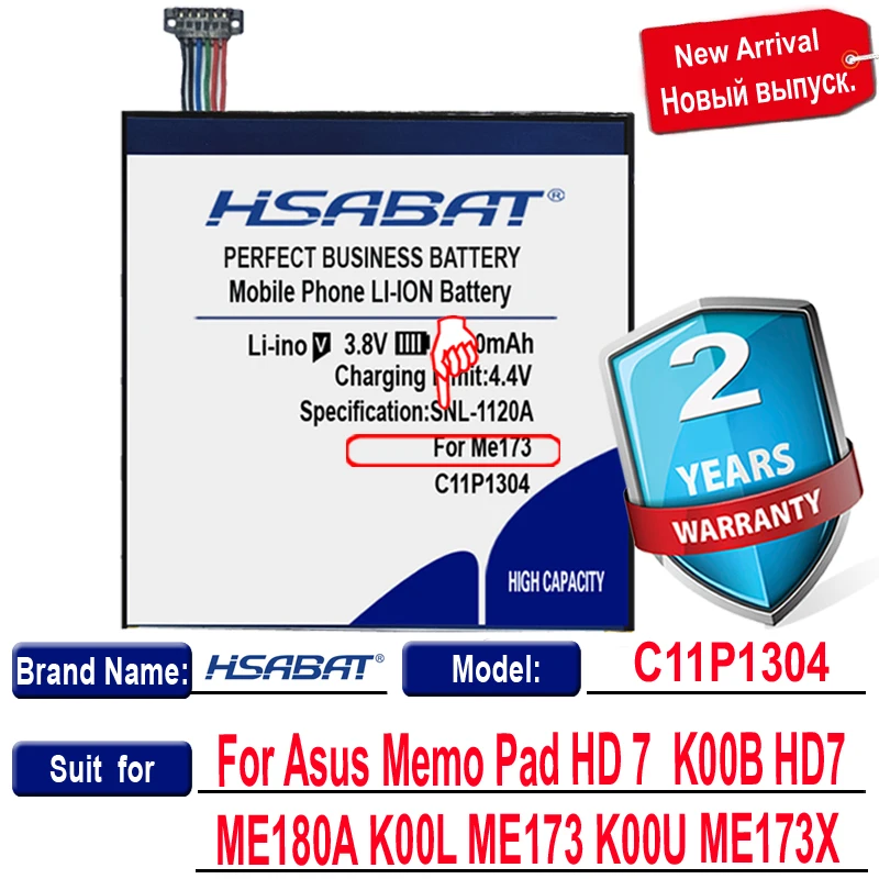 HSABAT Топ бренд 100% НОВЫЙ 5200mAh C11P1304 Аккумулятор для Asus Memo Pad Hd 7 Me173x K00b HD7 ME173 K00U ME180A K00L в